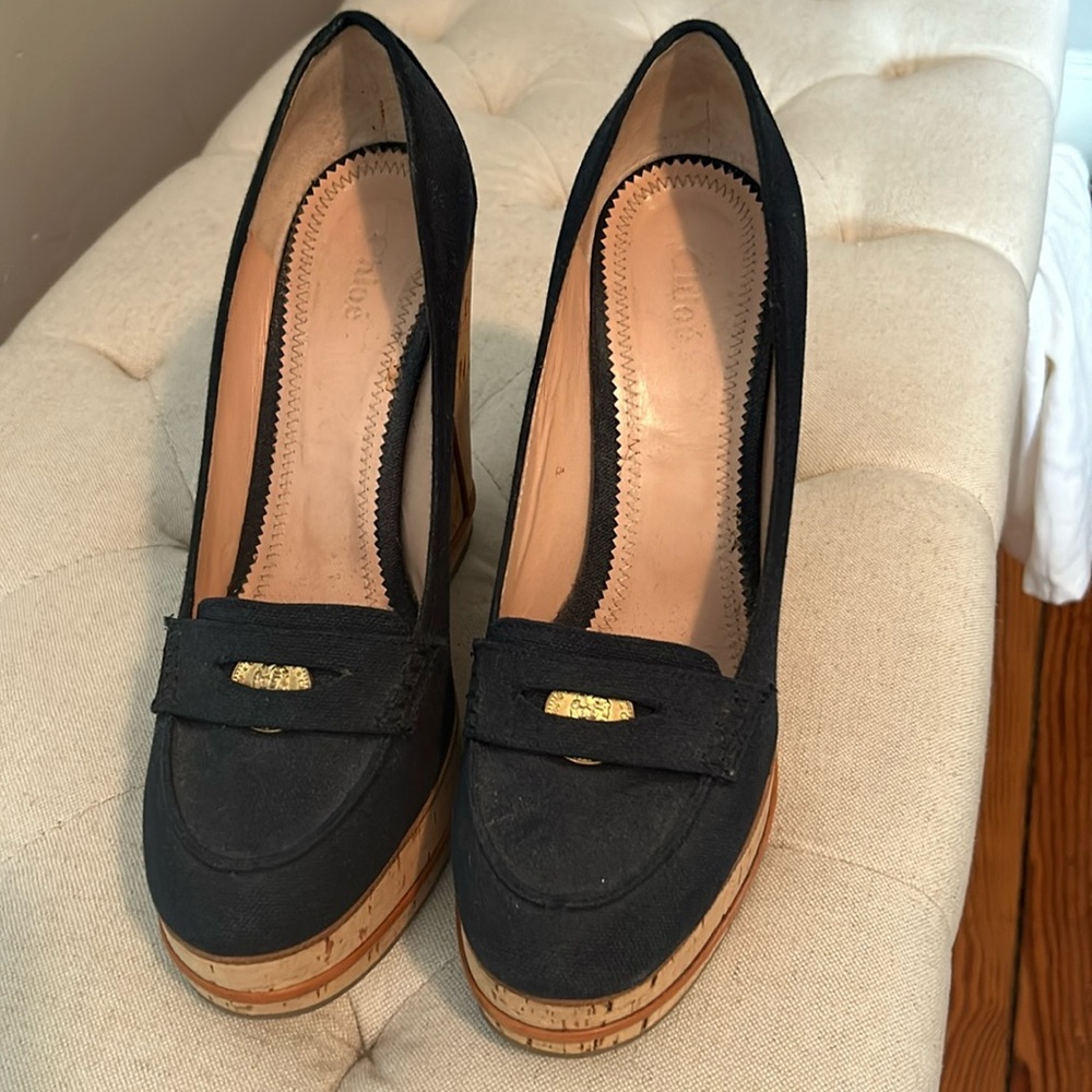 Chloe Navy Wedges